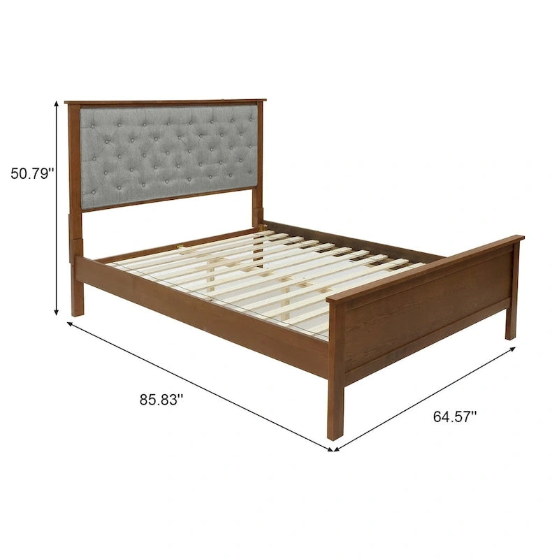 Ensemble tête de lit et pied de lit en bois pour lit queen-size, recouvert de tissu gris