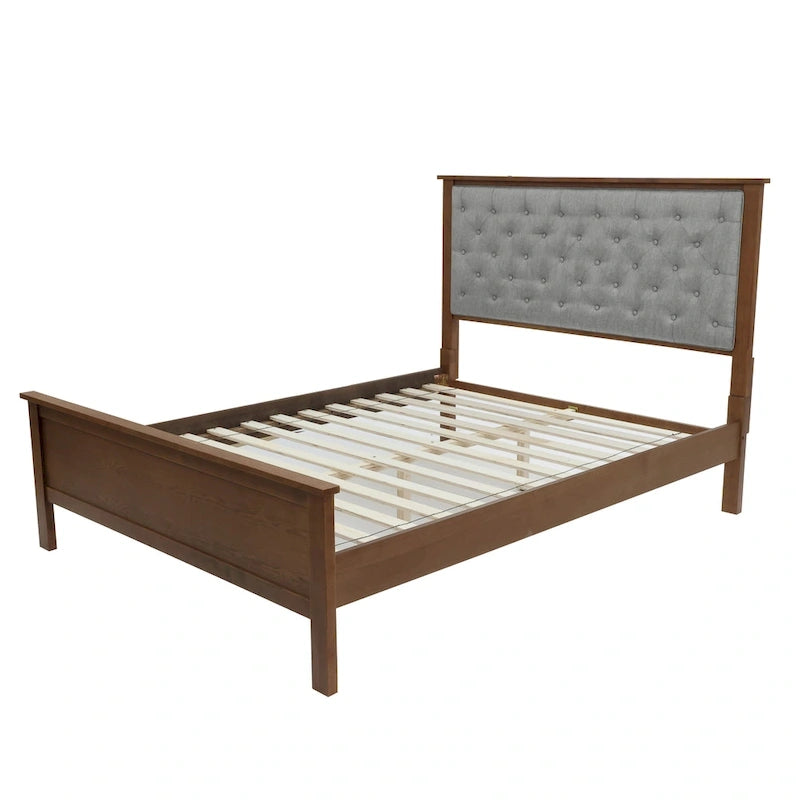 Ensemble tête de lit et pied de lit en bois pour lit queen-size, recouvert de tissu gris