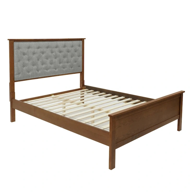 Ensemble tête de lit et pied de lit en bois pour lit queen-size, recouvert de tissu gris
