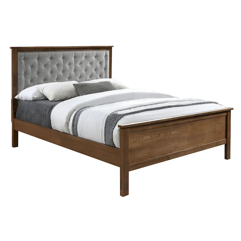 Ensemble tête de lit et pied de lit en bois pour lit queen-size, recouvert de tissu gris