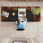 Grand bureau de direction de 160 cm avec étagère de rangement pour bureau à domicile, marron rustique et noir