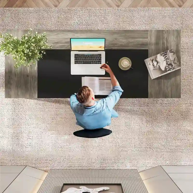 Grand bureau de direction de 160 cm avec étagère de rangement pour bureau à domicile, marron rustique et noir