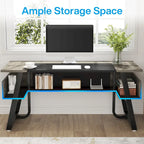 Grand bureau de direction de 160 cm avec étagère de rangement pour bureau à domicile, marron rustique et noir