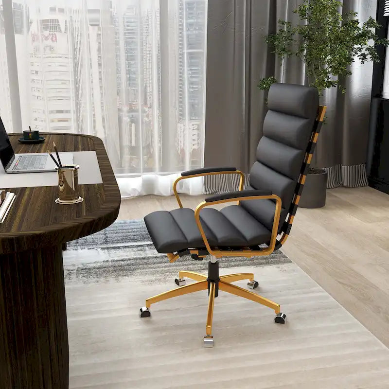 Chaise de bureau LUXMOD en similicuir, structure dorée, réglable et pivotante