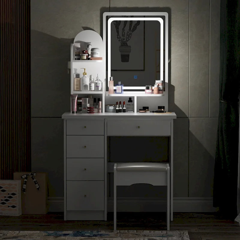 Coiffeuse de 80 cm de large avec tabouret et miroir lumineux tactile - 80 cm de large