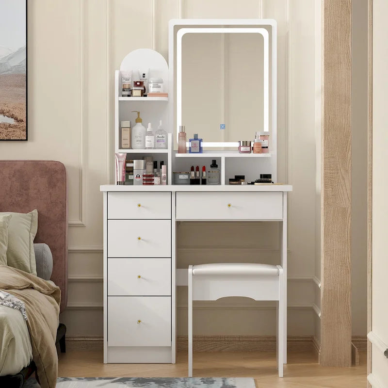 Coiffeuse de 80 cm de large avec tabouret et miroir lumineux tactile - 80 cm de large