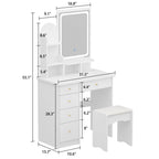 Coiffeuse de 80 cm de large avec tabouret et miroir lumineux tactile - 80 cm de large