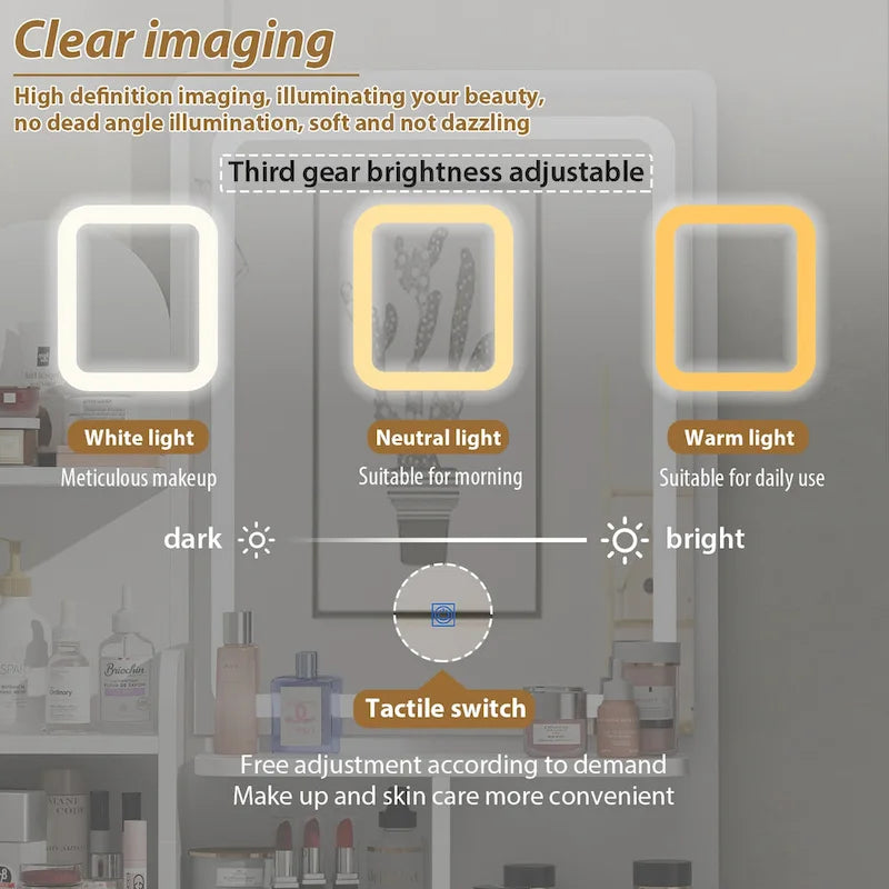 Coiffeuse de 80 cm de large avec tabouret et miroir lumineux tactile - 80 cm de large