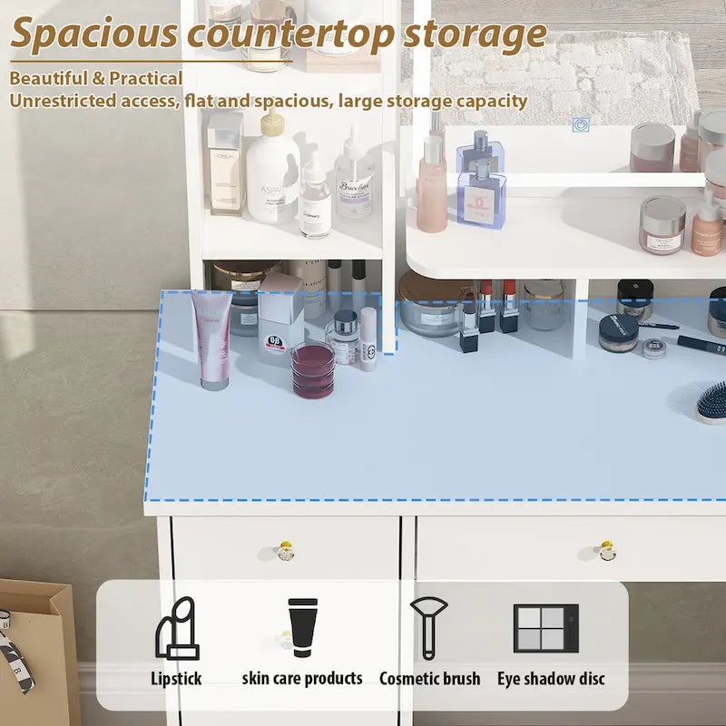 Coiffeuse de 80 cm de large avec tabouret et miroir lumineux tactile - 80 cm de large