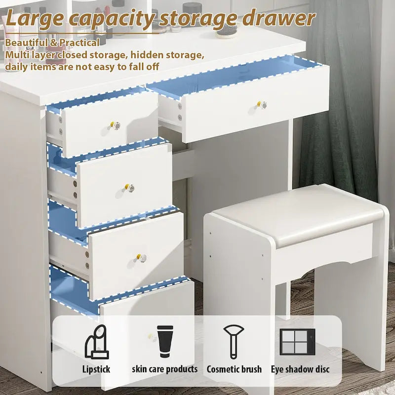 Coiffeuse de 80 cm de large avec tabouret et miroir lumineux tactile - 80 cm de large