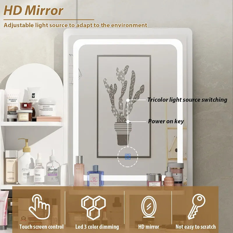 Coiffeuse de 80 cm de large avec tabouret et miroir lumineux tactile - 80 cm de large