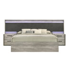 Lit mural LED Lenca de Roundhill Furniture avec tables de chevet, commode et miroir - Gris vieilli