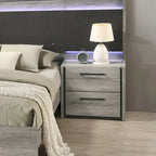 Lit mural LED Lenca de Roundhill Furniture avec tables de chevet, commode et miroir - Gris vieilli