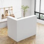 Bureau d'accueil fonctionnel en forme de L, comptoir de réception