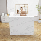 Bureau d'accueil fonctionnel en forme de L, comptoir de réception