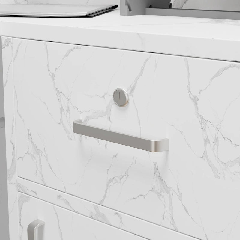 Bureau d'accueil fonctionnel en forme de L, comptoir de réception