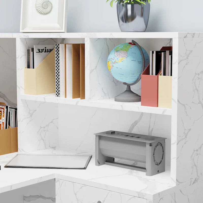 Bureau d'accueil fonctionnel en forme de L, comptoir de réception