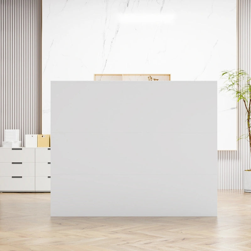 Bureau d'accueil fonctionnel en forme de L, comptoir de réception