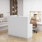 Bureau d'accueil fonctionnel en forme de L, comptoir de réception