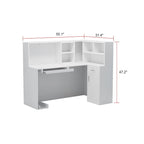 Bureau d'accueil fonctionnel en forme de L, comptoir de réception