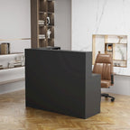 Bureau d'accueil fonctionnel en forme de L, comptoir de réception