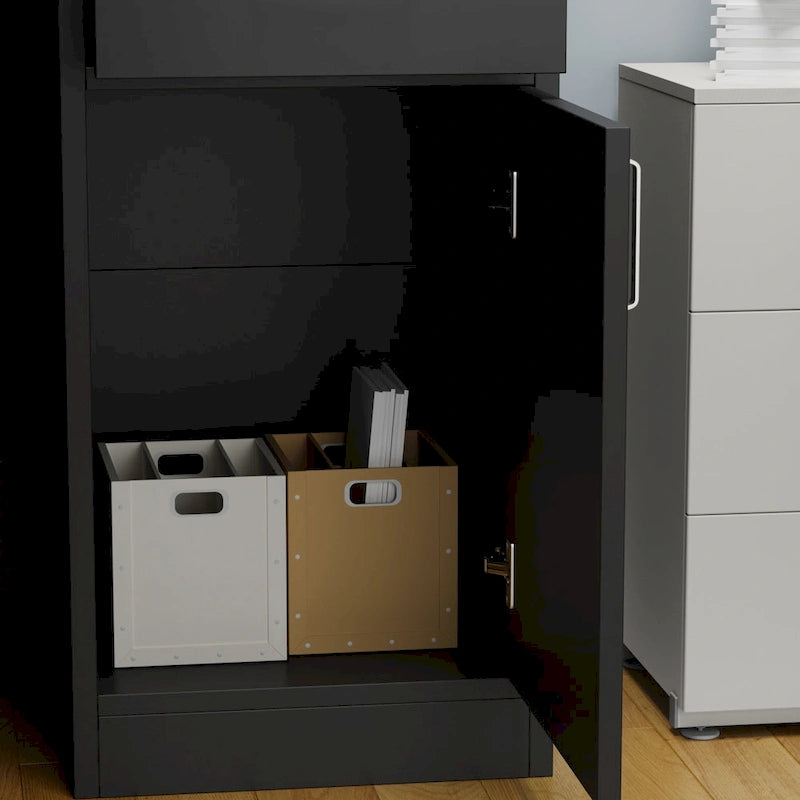 Bureau d'accueil fonctionnel en forme de L, comptoir de réception