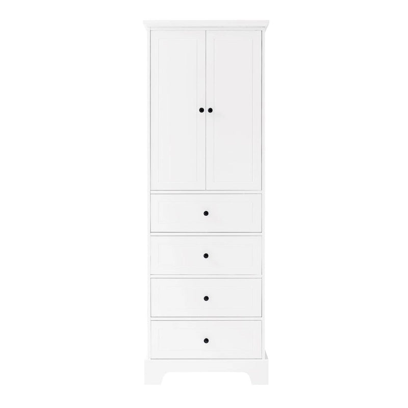 Meuble de rangement à 2 portes et 4 tiroirs pour salle de bain, étagère réglable, panneau MDF finition peinte