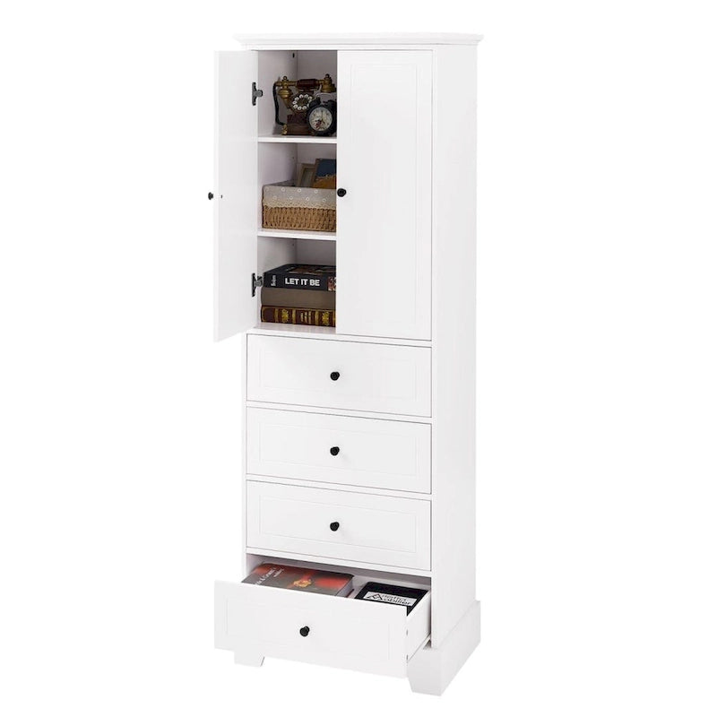 Meuble de rangement à 2 portes et 4 tiroirs pour salle de bain, étagère réglable, panneau MDF finition peinte