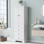 Meuble de rangement à 2 portes et 4 tiroirs pour salle de bain, étagère réglable, panneau MDF finition peinte