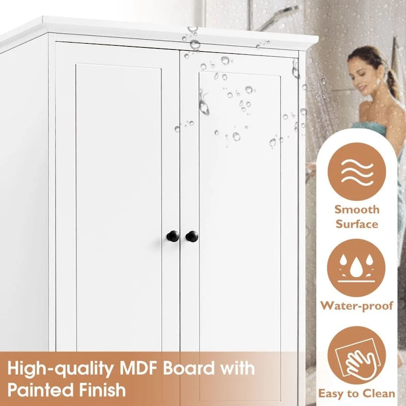 Meuble de rangement à 2 portes et 4 tiroirs pour salle de bain, étagère réglable, panneau MDF finition peinte