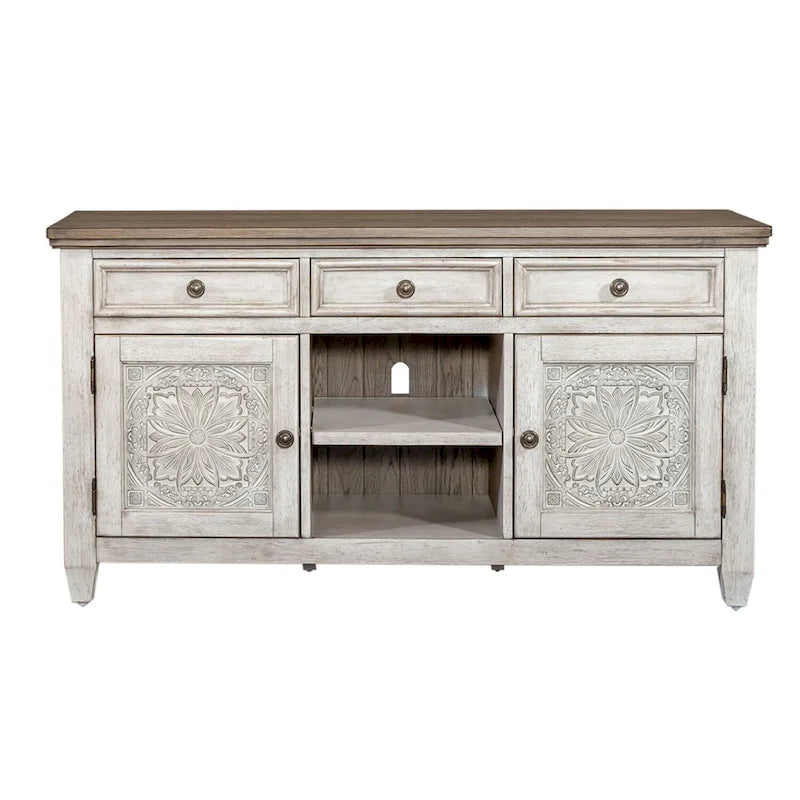 Meuble TV en carrelage blanc antique tabac Heartland de 56 pouces