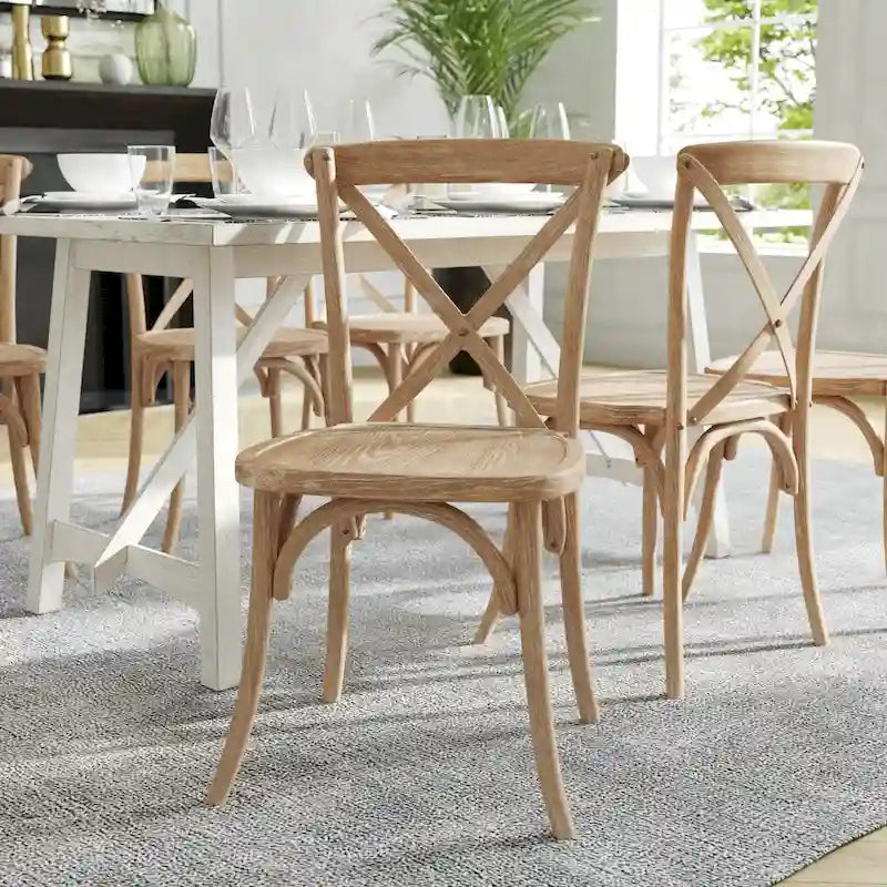 Chaises de salle à manger empilables modernes en bois massif avec dossier croisé (lot de 2)