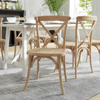 Chaises de salle à manger empilables modernes en bois massif avec dossier croisé (lot de 2)