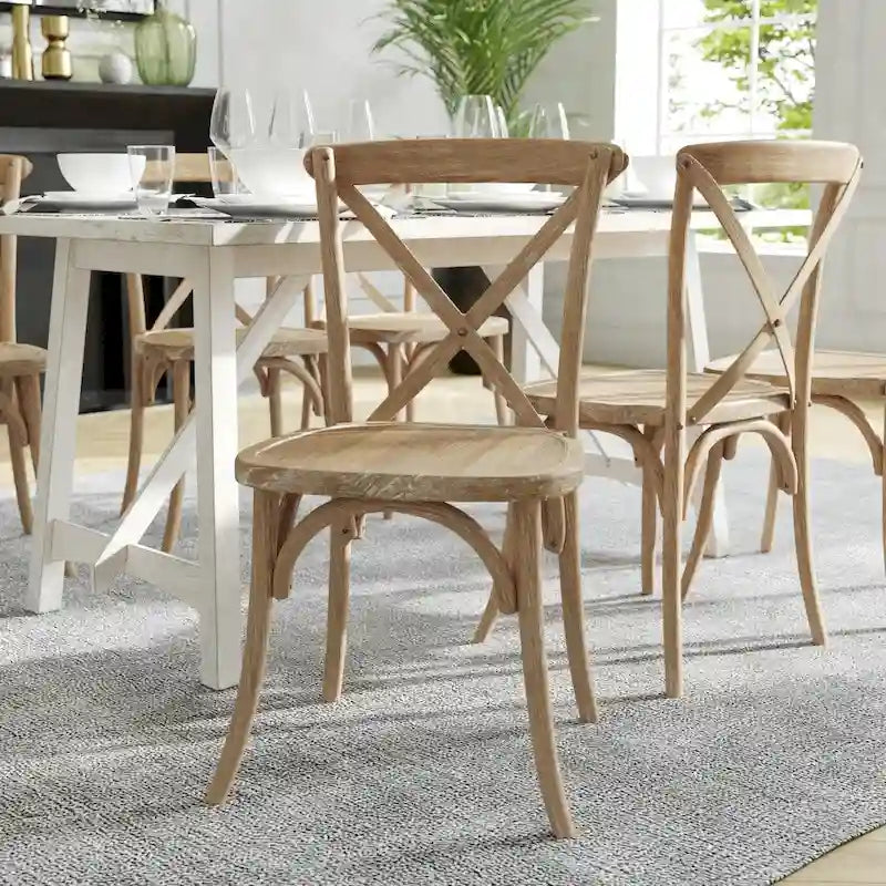 Chaises de salle à manger empilables modernes en bois massif avec dossier croisé (lot de 2)