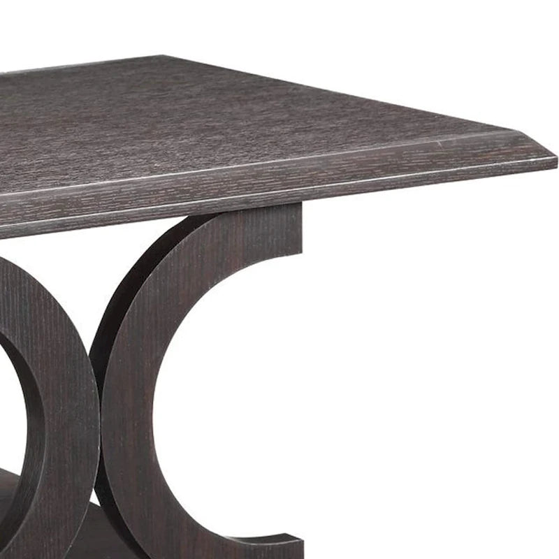 Table basse contemporaine en forme de C avec étagère ouverte, brun expresso