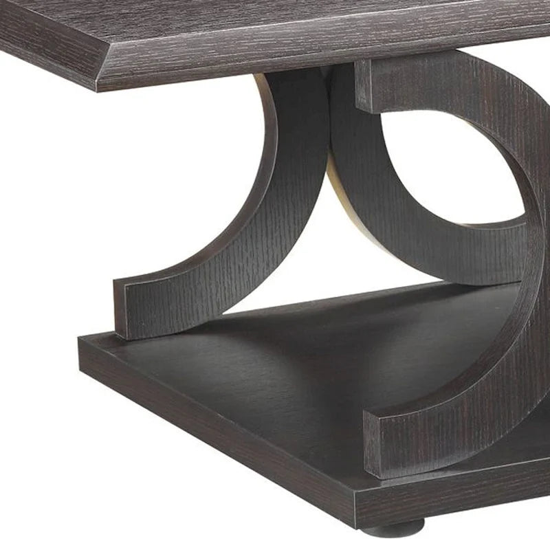 Table basse contemporaine en forme de C avec étagère ouverte, brun expresso