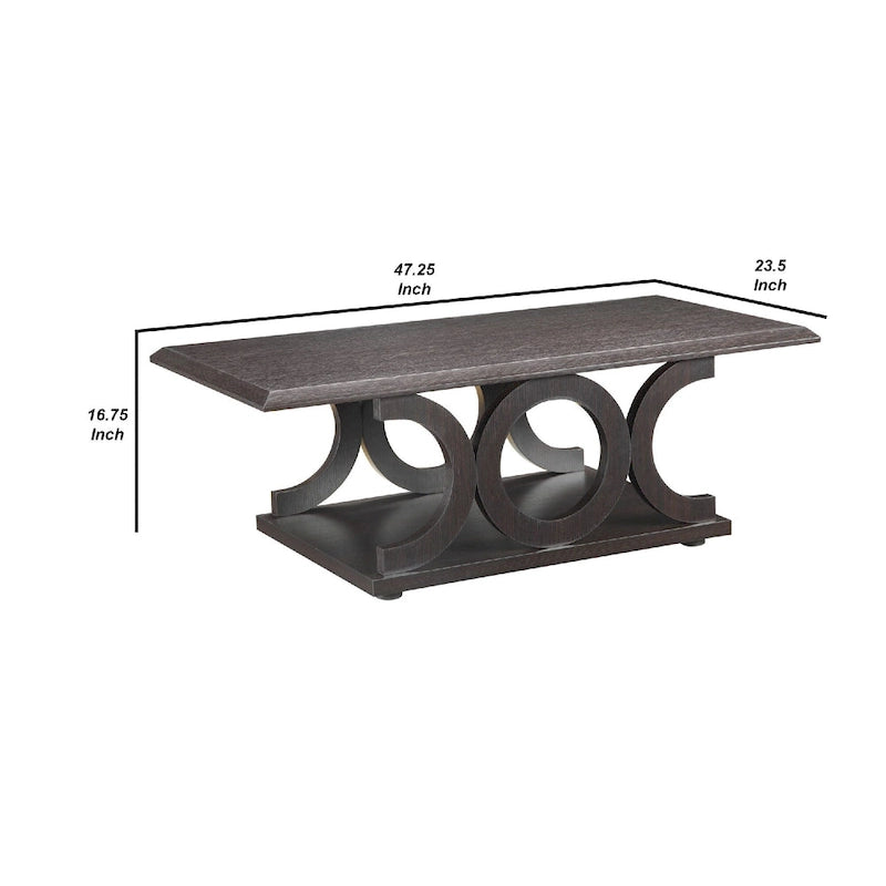 Table basse contemporaine en forme de C avec étagère ouverte, brun expresso