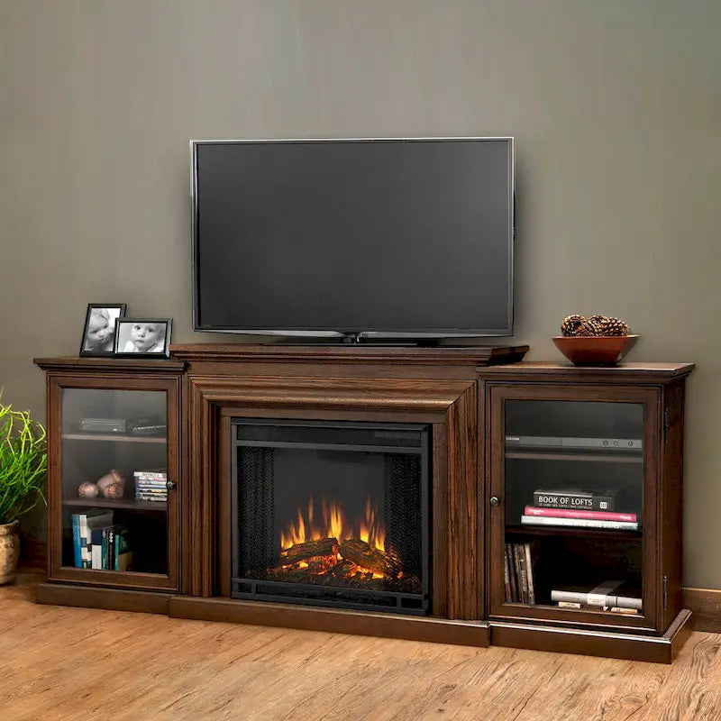 Meuble TV électrique Frederick 72 avec cheminée intégrée en chêne châtaignier par Real Flame - 183 cm (L) x 39 cm (l) x 76 cm (H)