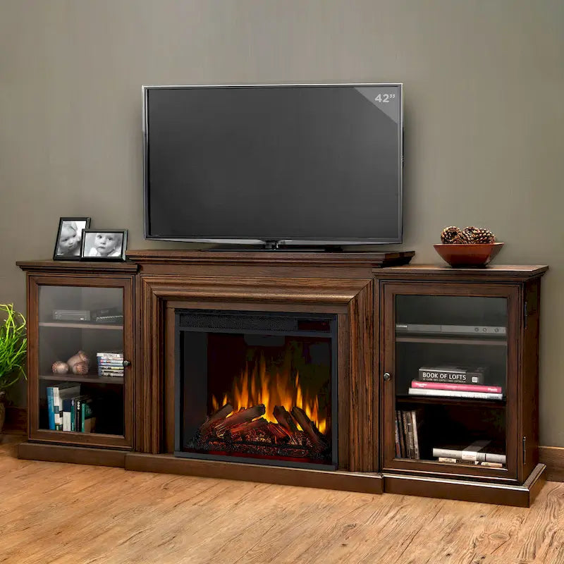 Meuble TV électrique Frederick 72 avec cheminée intégrée en chêne châtaignier par Real Flame - 183 cm (L) x 39 cm (l) x 76 cm (H)