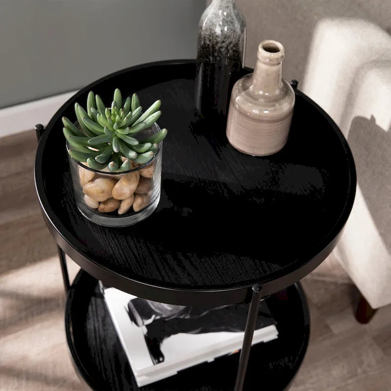 Table d'appoint ronde Vaquero de style moderne avec étagère en bois de SEI Furniture