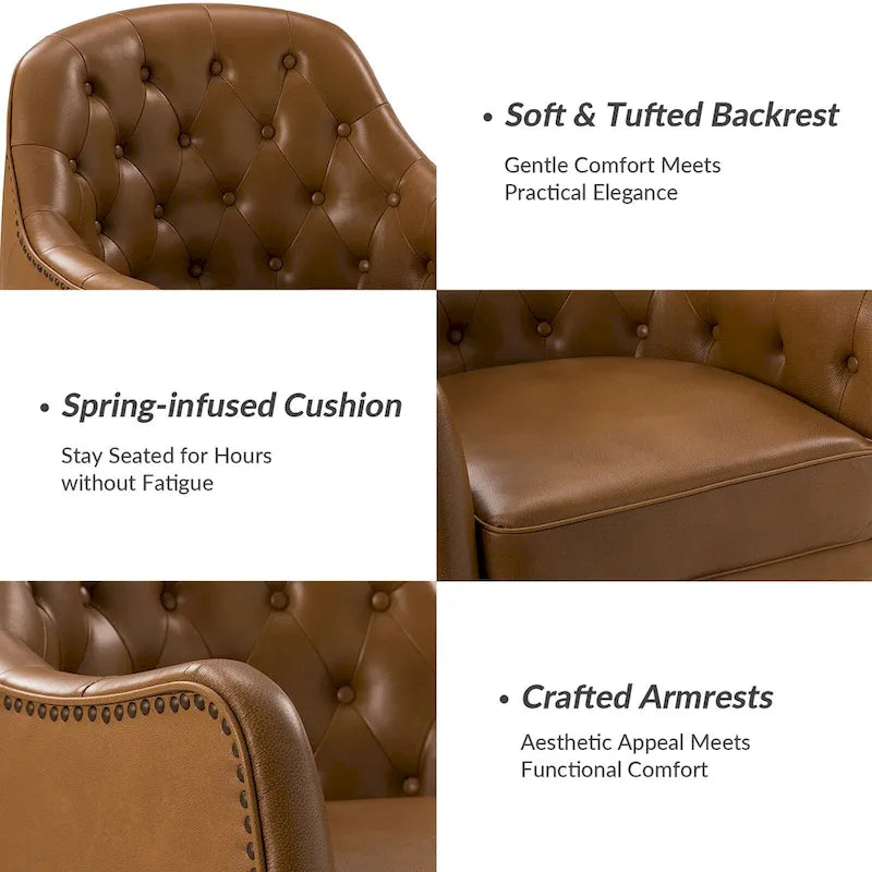 Fauteuil Melisa Classic en cuir véritable, pieds en bois, dossier capitonné, lot de 2, par HULALA HOME