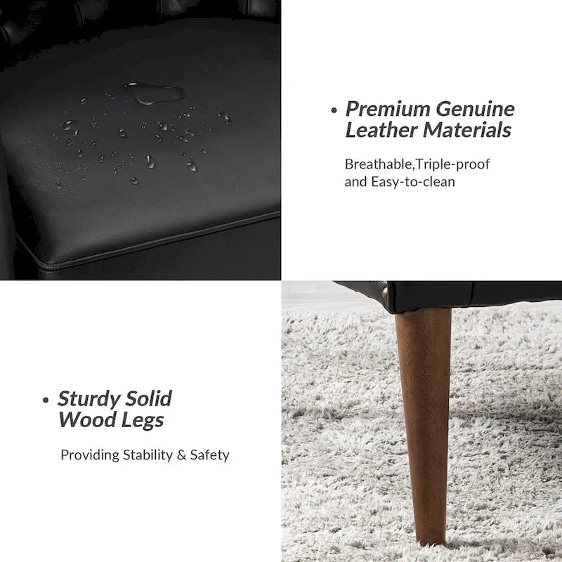 Fauteuil Melisa Classic en cuir véritable, pieds en bois, dossier capitonné, lot de 2, par HULALA HOME