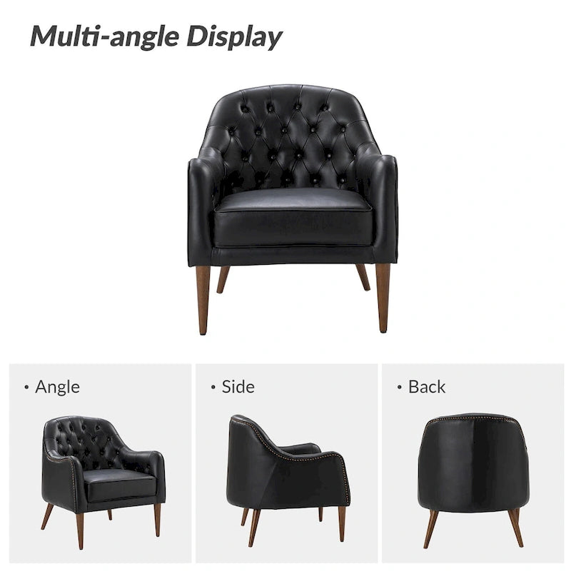 Fauteuil Melisa Classic en cuir véritable, pieds en bois, dossier capitonné, lot de 2, par HULALA HOME