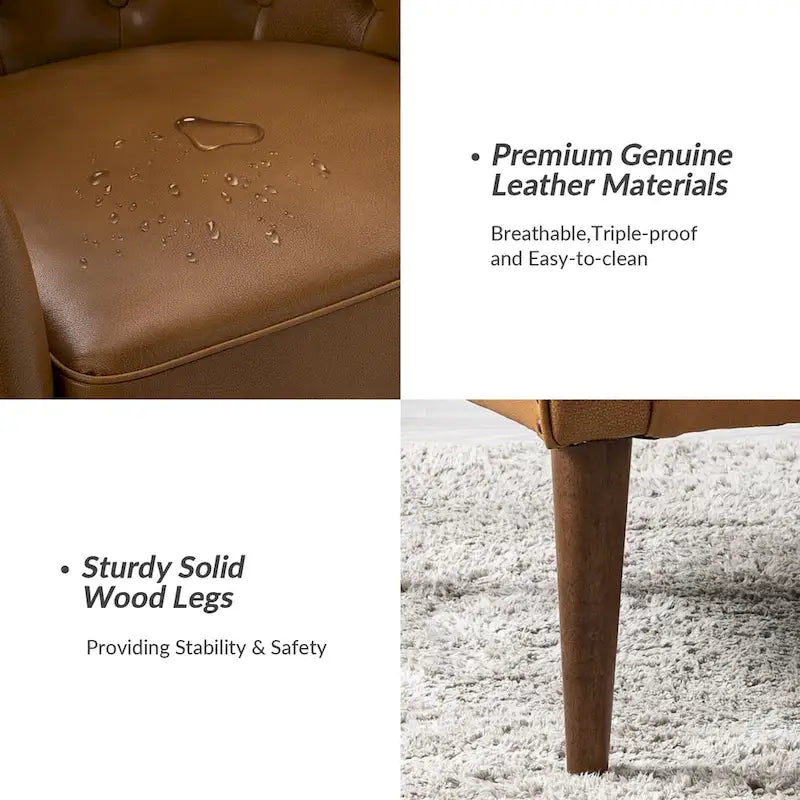 Fauteuil Melisa Classic en cuir véritable, pieds en bois, dossier capitonné, lot de 2, par HULALA HOME