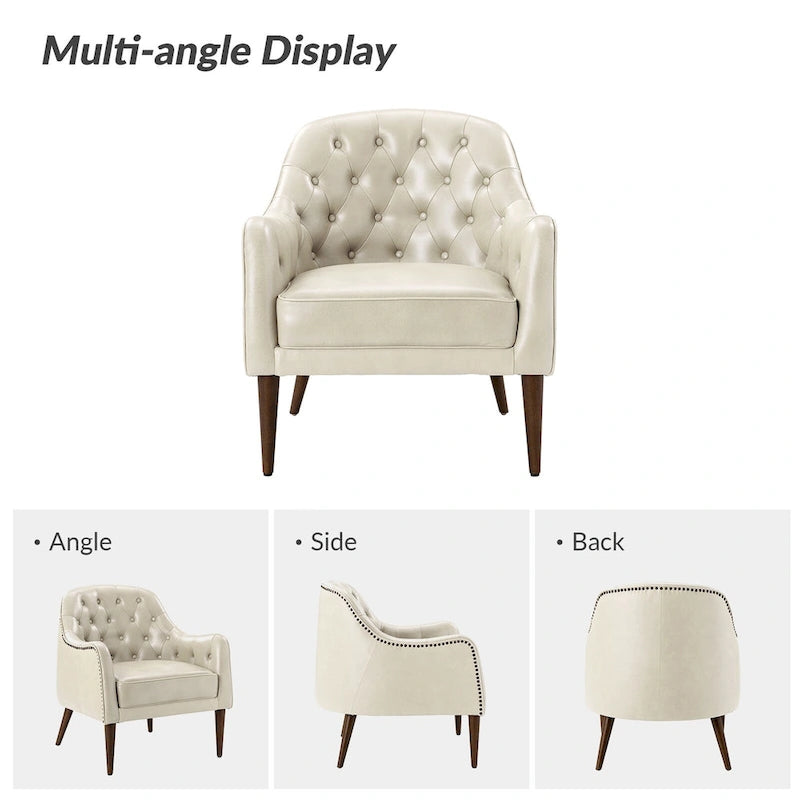 Fauteuil Melisa Classic en cuir véritable, pieds en bois, dossier capitonné, lot de 2, par HULALA HOME