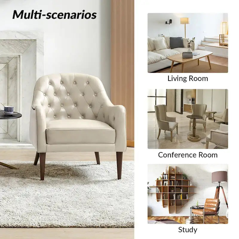 Fauteuil Melisa Classic en cuir véritable, pieds en bois, dossier capitonné, lot de 2, par HULALA HOME