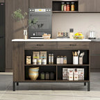 55.1W Buffet Kitchen Island Cabinet with Open Shelves Two Drawers