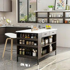 Îlot de cuisine buffet de 55,1 po de largeur avec étagères ouvertes et deux tiroirs