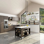 Îlot de cuisine buffet de 55,1 po de largeur avec étagères ouvertes et deux tiroirs