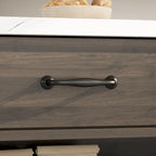 Îlot de cuisine buffet de 55,1 po de largeur avec étagères ouvertes et deux tiroirs